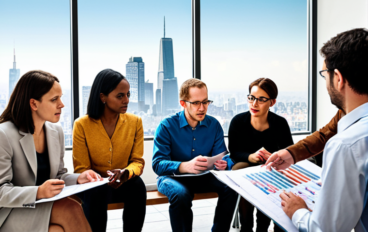 ** "A diverse group of people participating in a community meeting, reviewing statistical charts and graphs related to social inequalities, with a city skyline in the background. Focus on collaboration and data-driven decision making."
**