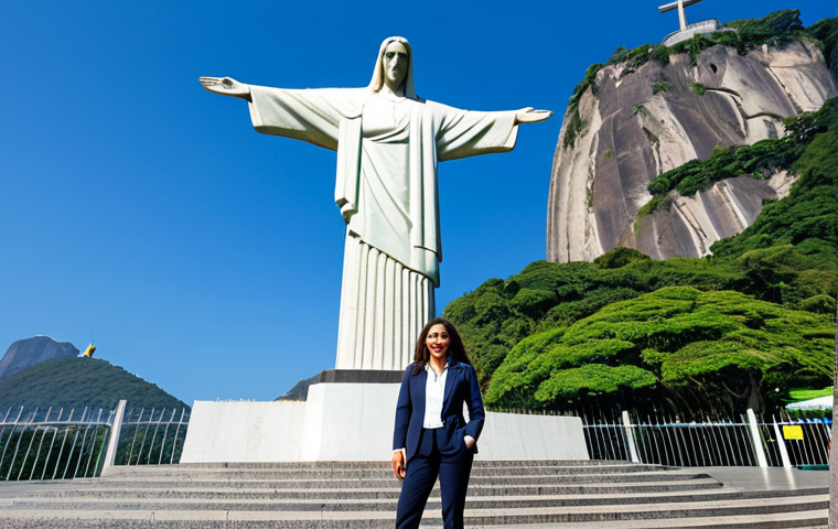 **

"A professional businesswoman in a modest business suit, standing in front of the iconic Christ the Redeemer statue in Rio de Janeiro, fully clothed, appropriate attire, safe for work, perfect anatomy, natural proportions, professional photography, bright sunny day, family-friendly."

**