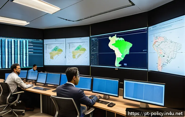 정책분석사와 국가 전략 수립 참여 - A detailed scene inside a modern Brazilian public policy office showing diverse analysts collaborati...