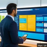 정책분석사와 공공기관 협력 사례 - A modern Brazilian government office scene showcasing diverse public servants collaborating around a...